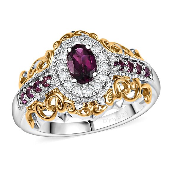 Ring Size 5 Garnet 1.10 ctw in 18K Vermeil YG and Rhodium Over Sterling Silver - Picture 1 of 5